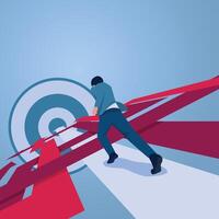 A man runs towards a target through a straight road blocked by a branch, an illustration of focus. vector