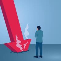 A man thinking in front of a chart that fell to the ground, an illustration of learning from mistakes, self-development, error analysis, never giving up. vector