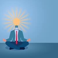 A man in a meditation pose with an idea lamp as his head, an illustration for positive thinking. vector