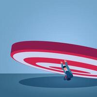 A man holds a big target as hard as he can, an illustration of dreaming big. vector