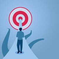 A man walks straight forward towards a target even though the road forks, an illustration of focus. vector