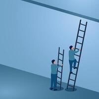A man climbs a ladder higher than the others, an illustration for competitive advantage. vector