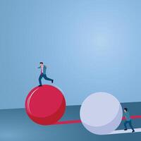 A man runs on a ball while another pushes the ball, an illustration of competitive advantage. vector