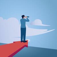A man scopes the sky above an arrow, an illustration for vision. vector