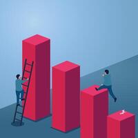 A man runs up a chart while another climbs a ladder, an illustration for competitive advantage. vector