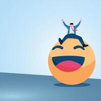 A man is happy on a smiling ball. Illustration to be optimistic, cheerful, positive and happy. vector