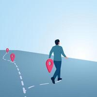 A man carries a location pin away from the guide. Illustration for making your own business path, career planning, skill development, professional way. vector