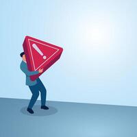 A man holds up a big red warning sign. Illustration for warning, caution and alert. vector