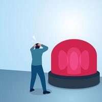 A man panics seeing a big red light on. Illustration for warning, caution and alert. vector