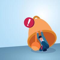 A man holding up a big bell with a red notification on it. Illustration for warning, caution and alert. vector