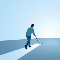 A man paints the path to the light of success. Illustration for making your own business path, career planning, skill development, professional way. vector