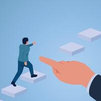 A man climbs a broken beam in the middle of the road and gets help from a finger, an illustration of business support. vector
