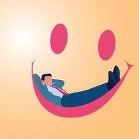 A man relaxing on a big smile. Illustration to be optimistic, cheerful, positive and happy. vector