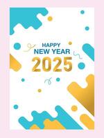 2025 Happy New Year greeting card with abstract colored rounded shapes lines. vector