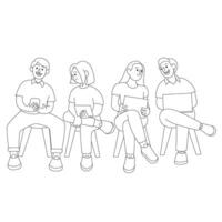 line illustration of teamwork, showing diverse individuals collaborating effectively, symbolizing unity and productivity. Perfect for business, education, and motivational projects vector