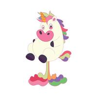 a colorful unicorn with a pink nose and tail vector