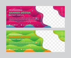 Abstract banner design web template, Horizontal header web. Modern cover background for website design, pink and green Liquid Shape Fluid Design, Dynamic Plastic Liquid Gradient Waves. space for photo vector