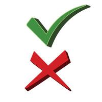 Check mark and cross symbols in 3D styles vector