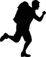 silhouette of backpacker running pose vector