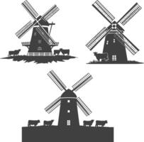 Farm Scene with Cattle and Windmill File, Farming Vectors Art Silhouette,