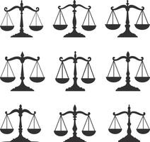 Scales of justice icon set silhouettes Clip Art, Weight scales. Scales vectors icon. Vectors illustrations