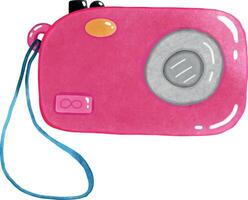a pink camera with a strap vector