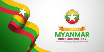 Myanmar independence day Waving RIbbon Flag design vector