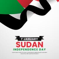 Sudan independence day realistic flag on white background. Template for Banner, greeting card, feed vector