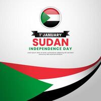 Sudan independence day realistic flag on white background. Template for Banner, greeting card, feed vector