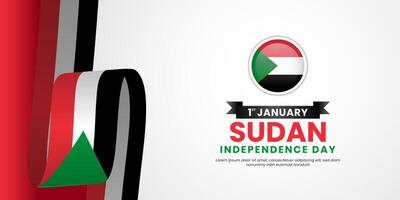 Sudan Independence Day 1st January banner background with waving ribbon flag and copy space area vector
