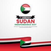 Happy Sudan independence day 1st January with waving ribbon flag square banner template vector