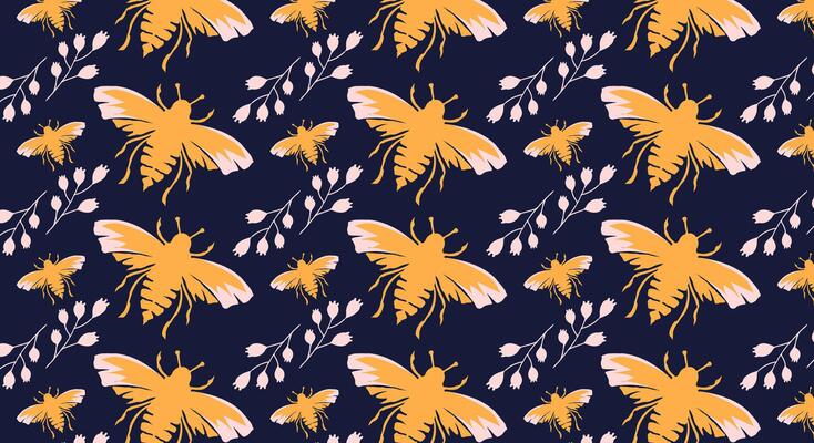 Seamless pattern with flowers and bees for backgrounds, wallpapers, textiles and fashion.