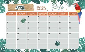 2025 April calendar week start on Sunday with safari style for horizonral printable design vector