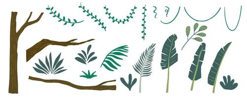 Set of safari object element with tree,leaves,bush vector