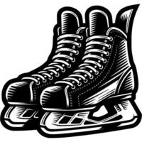 Pair of boots with skates for playing ice hockey in monochrome. Simple minimalistic in black ink drawing on white background vector