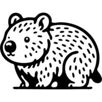 Plush fluffy Australian wombat in monochrome. Simple minimalistic in black ink drawing on white background vector
