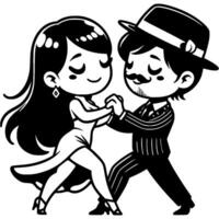 Dancers in gangster costumes dance rumba in monochrome. Simple minimalistic in black ink drawing on white background vector