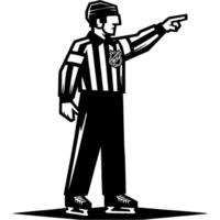 Hockey referee points with his hand to remove player for breaking rules in monochrome. Simple minimalistic in black ink drawing on white background vector