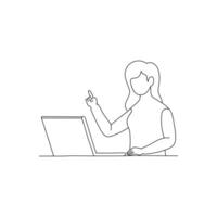 Line art of a woman working on a laptop computer vector