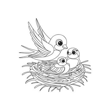 A bird returning to its nest to its chicks vector