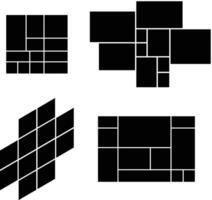Set of 4 empty photo collage. Grid and mosaic mood board pattern presentation. Rectangle for wall display. vector