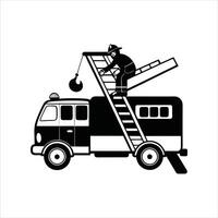 Heroic Firefighter and Fire Engine ClipAr vector