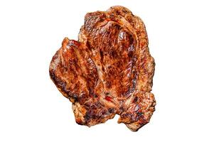 Grilled Chuck eye roll steak Isolated on white background. Top view. photo