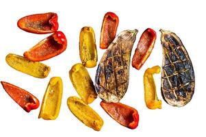 Grilled vegetables on barbecue, Isolated on white background, top view. photo