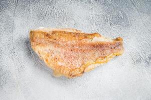 Grilled sea red perch fillet, Snapper fish. White background. Top view. Copy space photo