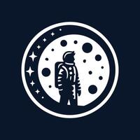 Astronaut standing in front of a moon with stars vector