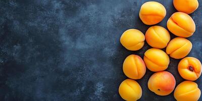 Close-up of several apricots in a random arrangement, food photography photo