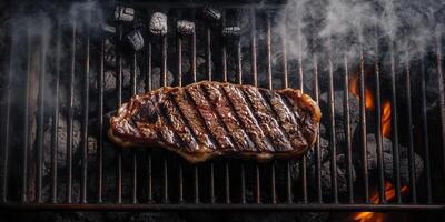 Steak being basted on a barbecue grill, gastronomy photography photo