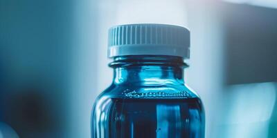 Close-up of probiotic drink bottle with visible expiration date on label, food photography photo