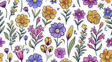 A colorful floral pattern with flowers and leaves photo